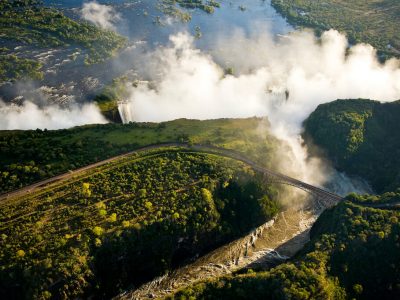 The Victoria Falls - Arial view with bridge